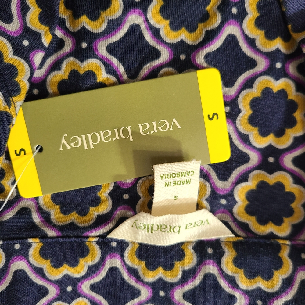 NWT Vera Bradley Sz S Floral Leaf Notch Collar Button Top Pull On Bottom PJ Set - Picture 3 of 13